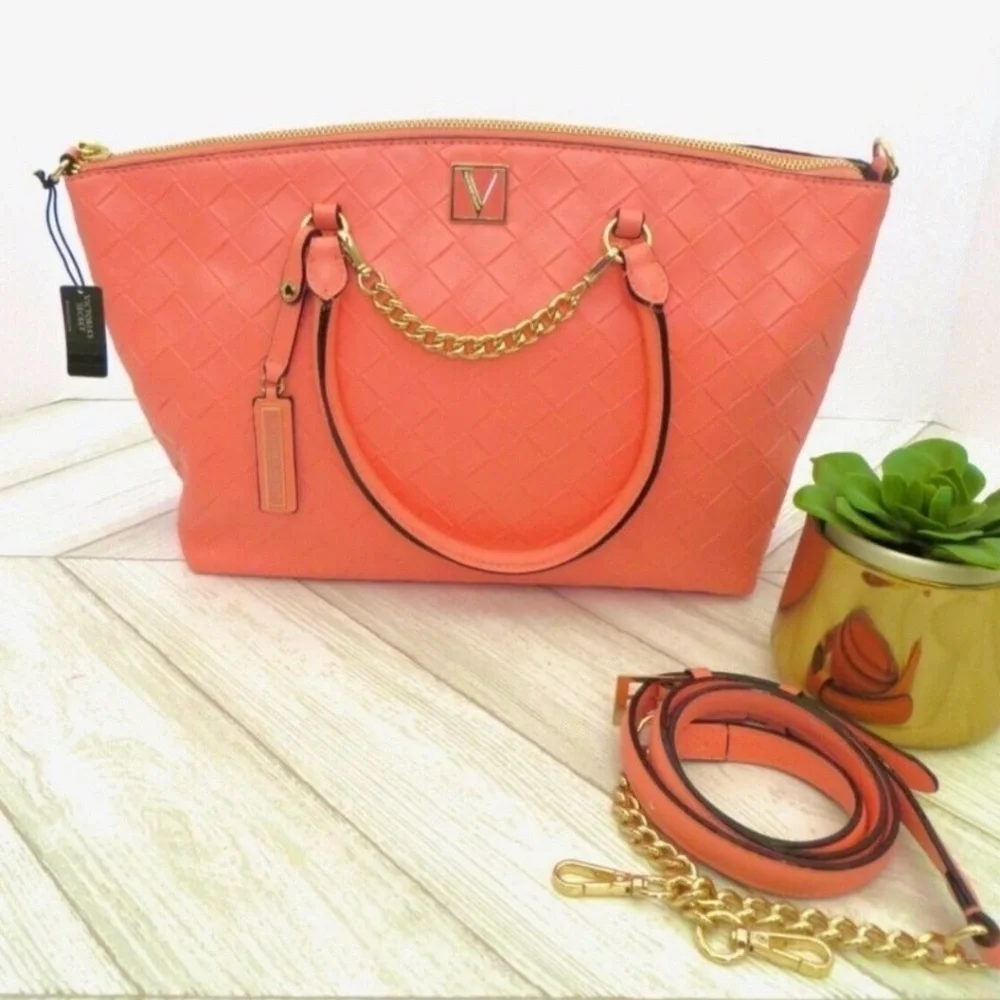 NEW! VICTORIA'S SECRET The Victoria Slouchy Satchel Guava Woven Pink